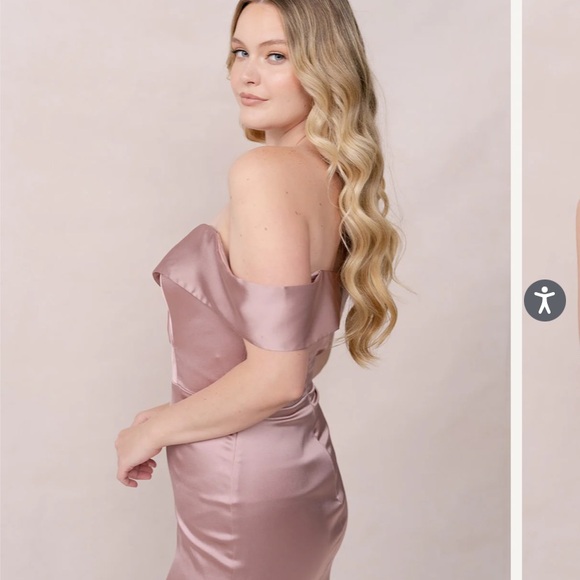 Revelry Satin Bardot Dress in Navy Blue - Picture 4 of 7